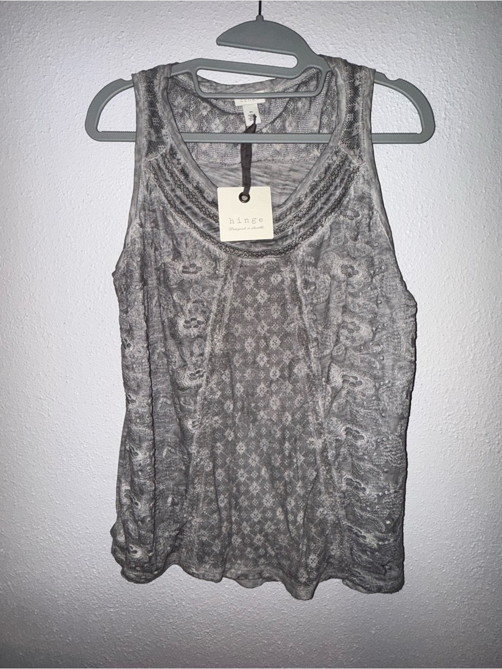 hinge Gray Lace-Effect Scoop Neck Tank